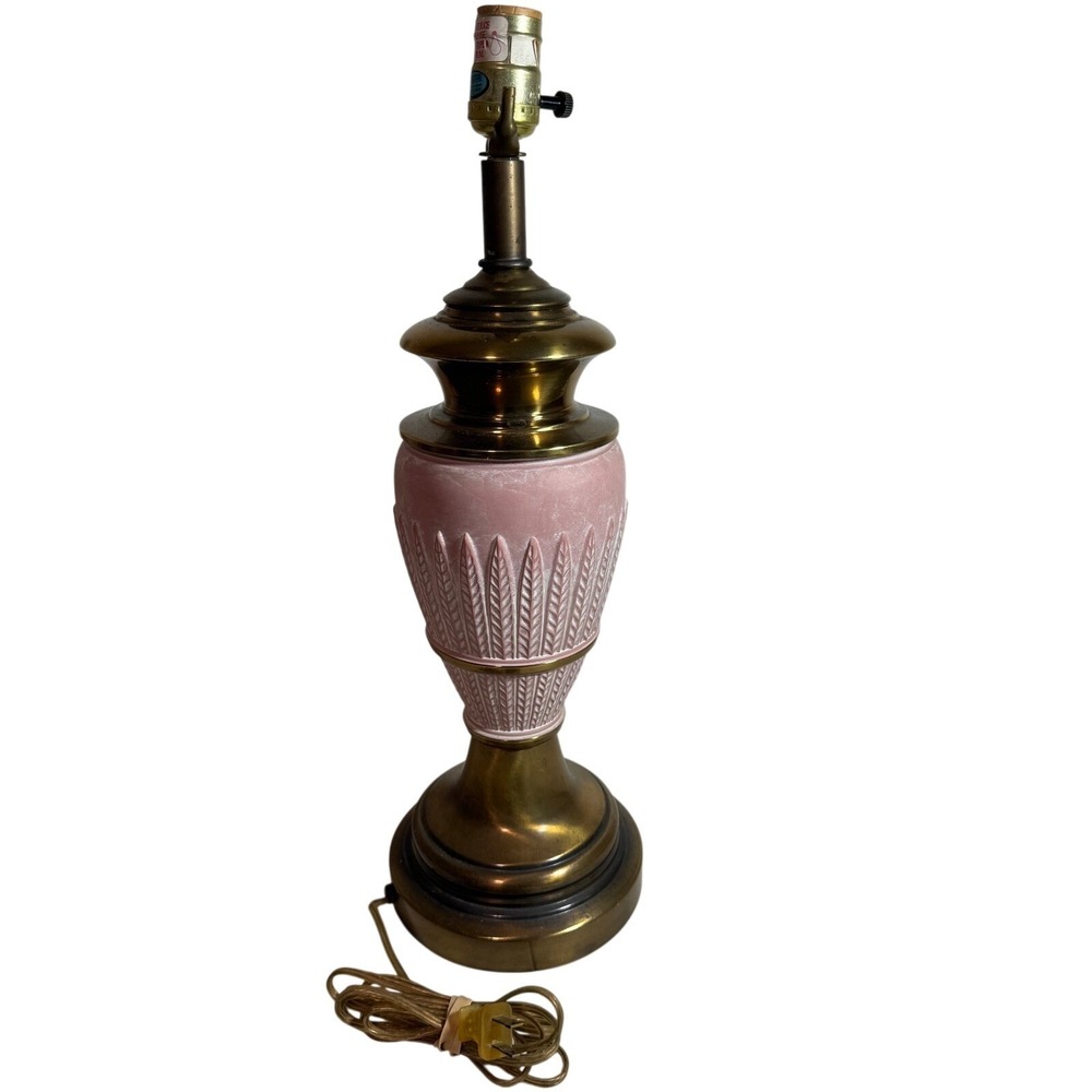 Vintage Brass Pink Ceramic Table‎ Lamp Art Deco Style Accent Lighting - Picture 4 of 6